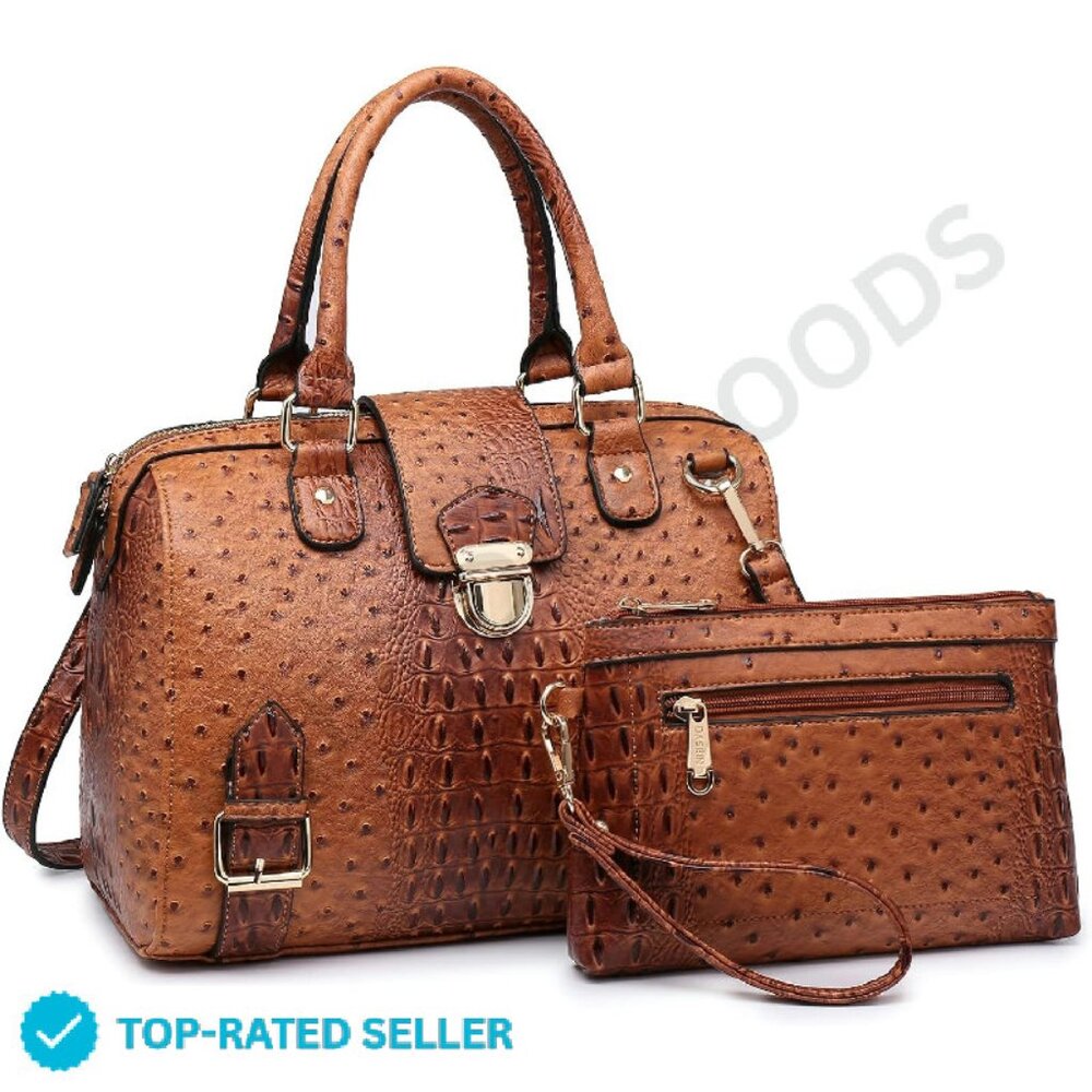 Vegan Leather Work Tote Elegant Satchel Barrel Bag Top Handle Shoulder Purse